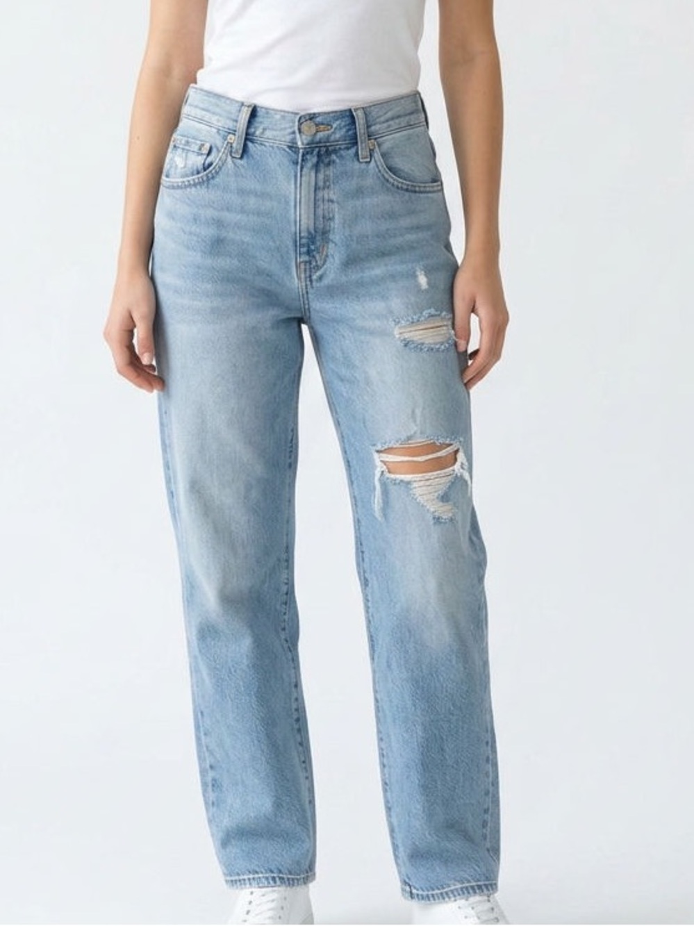 Levi's Baggy Dad Jeans Women 24 Light Blue Excellent Distressed High Rise Cotton